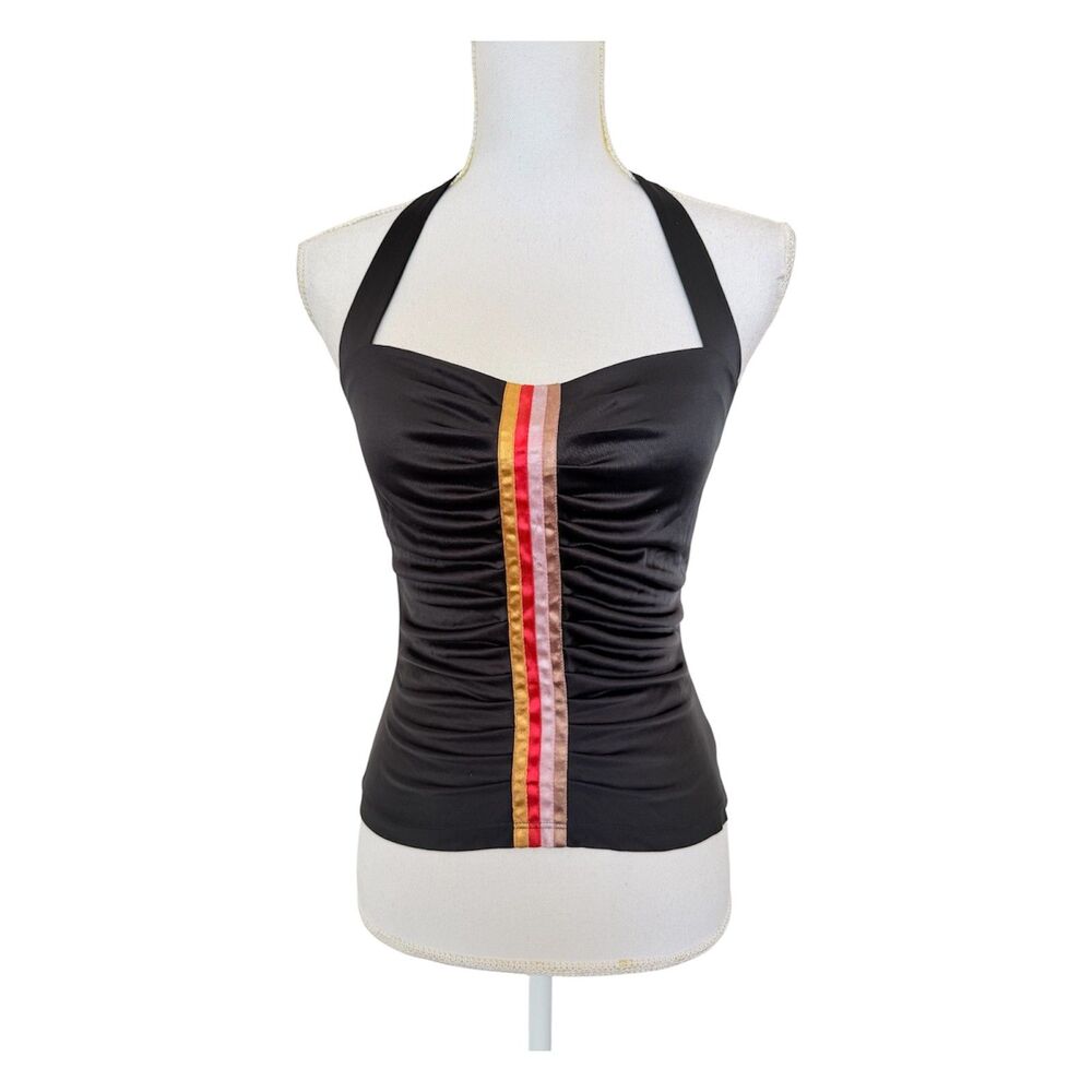✨ Vintage Bebe Y2K Ruched Halter Top Striped S NWOT